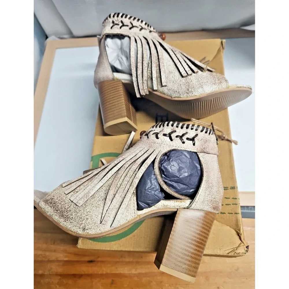 ROPER‎ Womens 34.5/US 5 Bettina Fringe Block Casual Sandals Casual Mid Heel 3